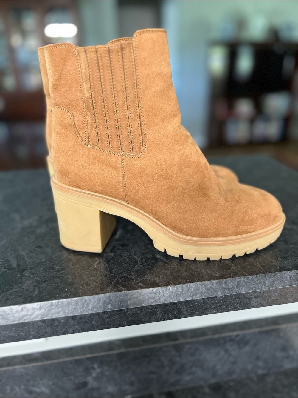 Womens Cognac Faux Suede Ankle Boots